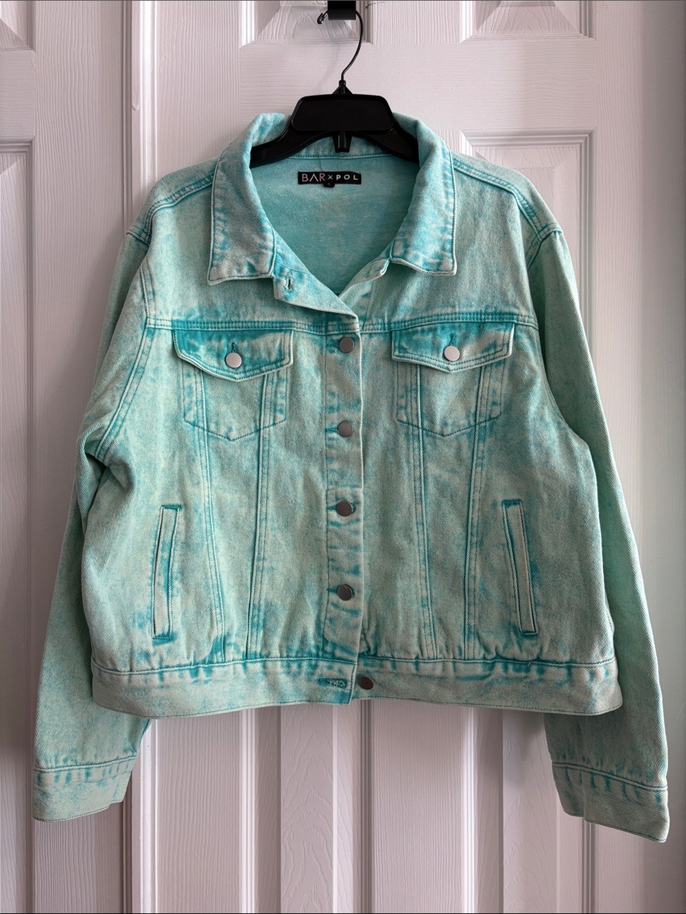 BAR X POL Vintage Aqua blue acid washed Denim Jean Jacket Women’s Large NWOT